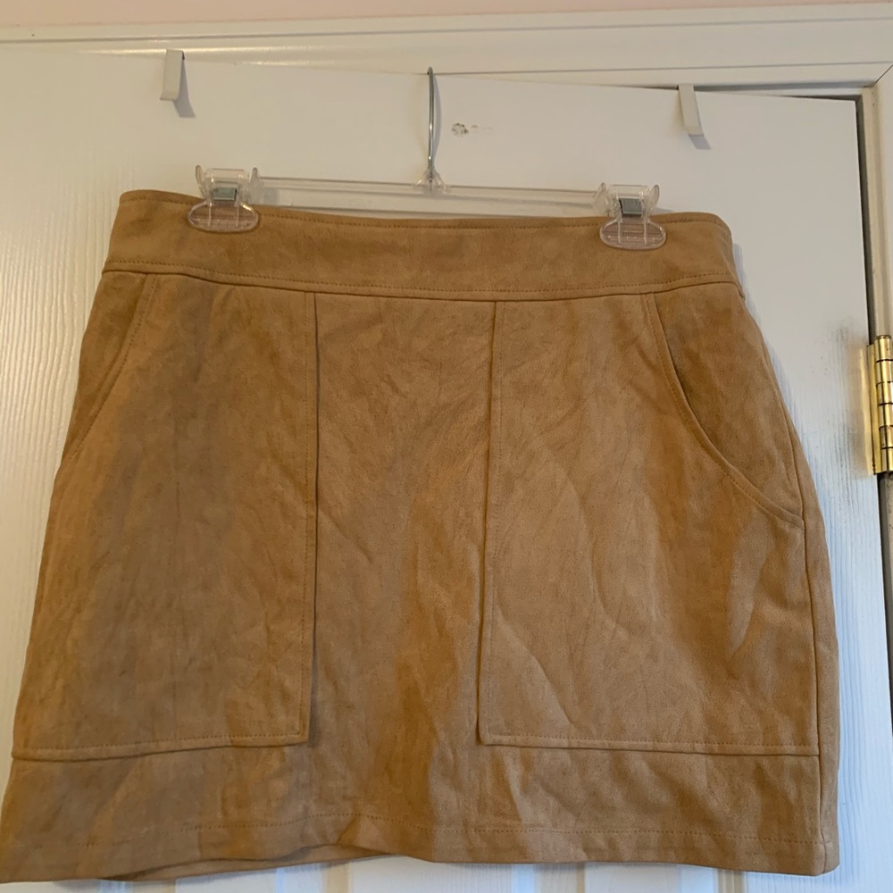Honey Punch tan authentic suede mini skirt